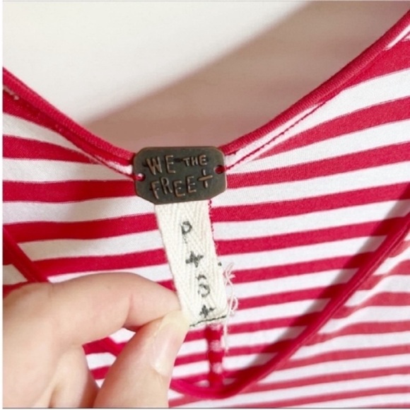 We the Free Avery tee red white striped v neck cotton - Picture 6 of 8
